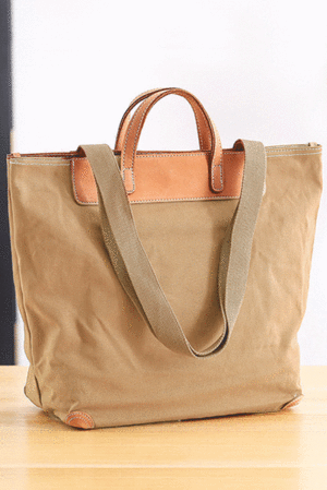 Minimalistická plátěná taška s detaily z kůže nejen na běžné nošení vnitřní kapsa na zip dvě vnitřní volně