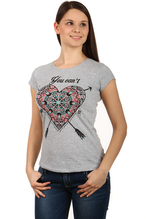 Dámské bavlněné tričko s potiskem srdce a krátkými rukávy