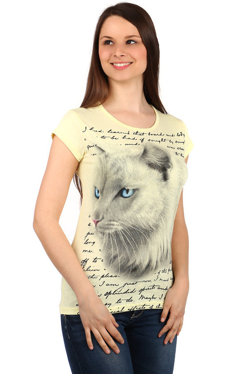 Příjemné bavlněné dámské tričko s krátkým rukávem a zvířecím potiskem