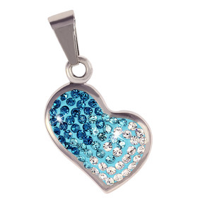 Přívěsek z chirurgické oceli třpytivé modrobílé srdce. Rozměry: šířka