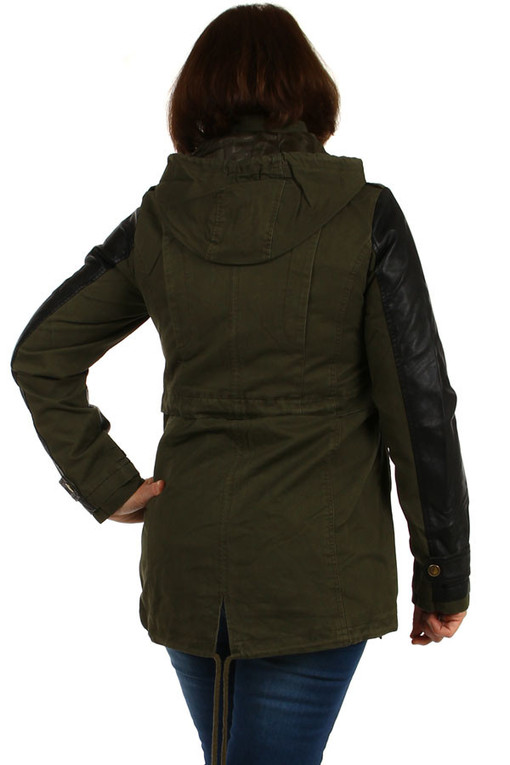 Dámská bunda na zip s koženkovými rukávy