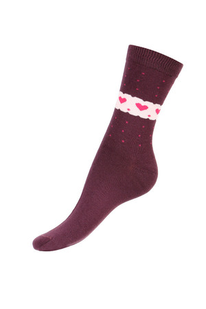 Vyšší ponožky s tečkami a srdíčky. Materiál: 90% bavlna, 5% polyamid, 5% elastan.