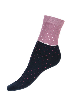 Dámské dvoubarevné ponožky s puntíky. Materiál: 90% bavlna, 5% polyamid, 5% elastan