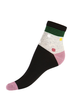 Puntíkované barevné ponožky. Materiál: 85% bavlna, 10% polyamid, 5% elastan.