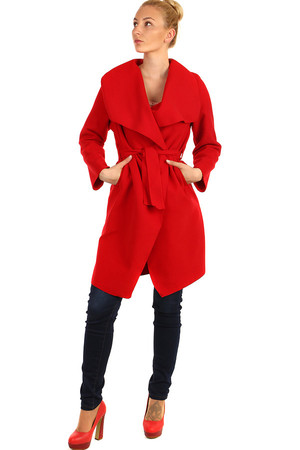 Zavinovací dámský kabát / kardigan s páskem a výrazným límcem. jednoduchý minimalistický styl delší délka