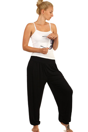 Jednobarevné dámské harémové kalhoty, příjemný lehký materiál. široká paleta barev hladký elastický materiál