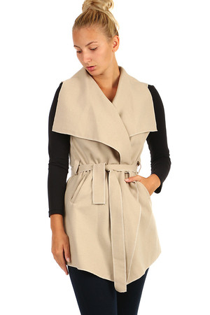Dámská stylová vesta s páskem. Příjemný pohodlný materiál. Vhodná na jaro/podzim. Materiál: 80% polyester, 18%