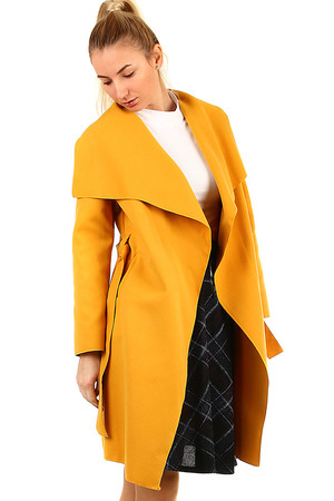 Zavinovací dámský kabát / kardigan s páskem a výrazným límcem. jednoduchý minimalistický styl delší délka