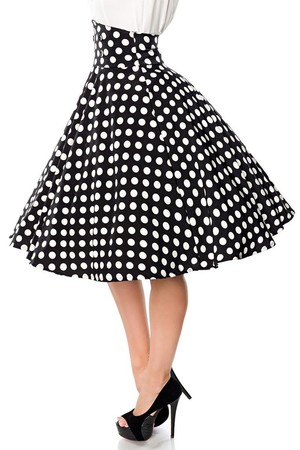Retro dámská sukně kruhová sukně černá s bílými puntíky vysoký pas s ozdobnými knoflíky zapínání na zip v