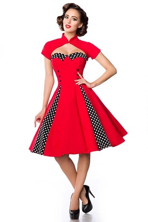 Dámské šaty v retro stylu s bolerkem bez rukávu srdcový dekolt s puntíkovaným límečkem ozdobné černé knoflíčky
