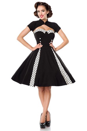 Dámské šaty v retro stylu s bolerkem bez rukávu srdcový dekolt s puntíkovaným límečkem ozdobné černé knoflíčky