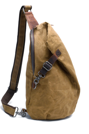 Batoh na jedno rameno z voskovaného plátna nepromokavý unisex zapínání na zip a karabinu s podšívkou a 1 vnitřní