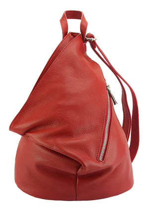 Nevšední dámský městský batoh z pravé hovězí kůže originální tvar trojúhelníku hlavní oddíl se zapínáním