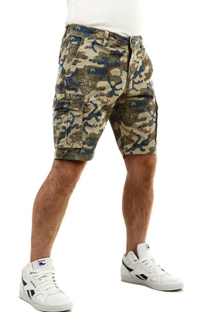 Pánské maskáčové krátké kalhoty s kapsami v délce nad kolena pevný pas se zapínáním na zip a knoflík celkem