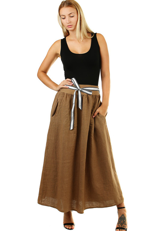 Dlouhá dámská lněná maxi sukně s kapsami
