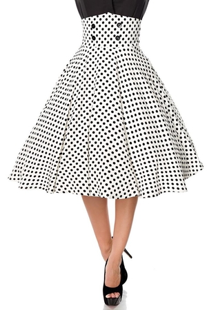Retro dámská sukně kruhová sukně černá s bílými puntíky vysoký pas s ozdobnými knoflíky zapínání na zip v
