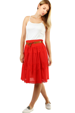 Romantická letní dámská sukně jednobarevná áčkový stříh délka ke kolenům pružný pas s gumou pro snadné