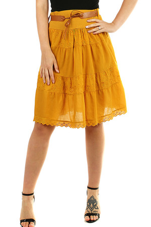 Romantická letní dámská sukně jednobarevná áčkový stříh délka ke kolenům pružný pas s gumou pro snadné