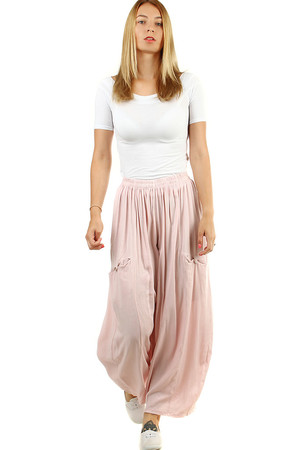 Vzdušné dámské letní kalhoty jednobarevné volný pohodlný střih široký střih nohavic pružný pas s všitou gumou