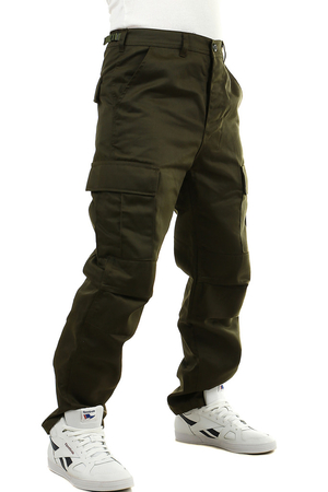 Pánské khaki kalhoty s kapsami dlouhé nohavice jednobarevné normální výška pasu se zapínáním na knoflíky v pase