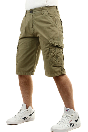 Jednobarevné pánské kraťasy s kapsami délka nad kolena pevný pas se zapínáním na zip a knoflík rovný střih