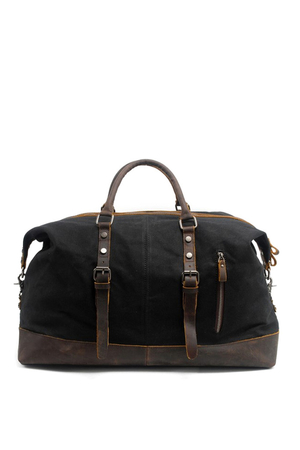 Vintage velká cestovní plátěná taška s koženými detaily hlavní oddíl se zapínáním na zip uvnitř jednotný