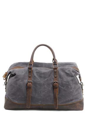Vintage velká cestovní plátěná taška s koženými detaily hlavní oddíl se zapínáním na zip uvnitř jednotný