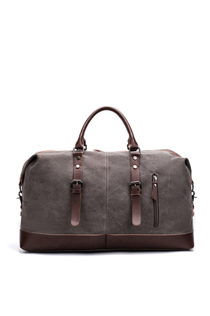 Vintage cestovní plátěná taška s koženými detaily menší velikosti hlavní oddíl se zapínáním na zip uvnitř