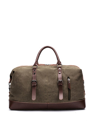 Vintage cestovní plátěná taška s koženými detaily menší velikosti hlavní oddíl se zapínáním na zip uvnitř
