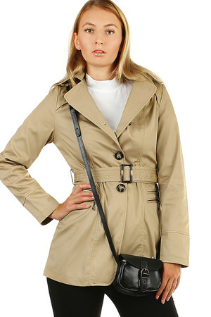 Krátký dámský kabátek - trenčkot s jednou řadou knoflíků na přechodné období nebo mírnou zimu na každé straně