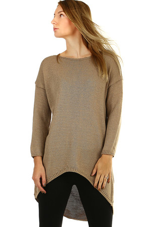Delší dámský oversized svetr s prodlouženým zadním dílem. hřejivý materiál s podílem vlny hladký úplet s