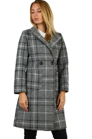 Elegantní dámský kabát s károvaným vzorem v klasickém