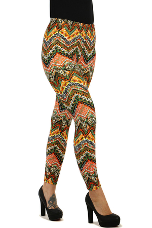 Nevšední elegantní dámské legíny s barevným geometrickým vzorem. vyšší sed pružný materiál v pase všitá guma