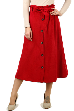 Jednobarevná dámská áčková sukně v midi délce. pas vysoký 9 cm s všitou gumou pásek na zavazování, který je