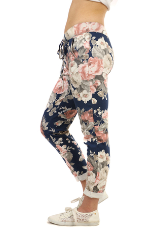 Dámské teplákové kalhoty v romantickém stylu se vzorem růží módní zkrácené délka v pase všitá pružná guma a