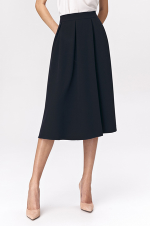 Dámská sukně dlouhá pod kolena jednobarevné provedení univerzální použití klasický střih sklady vpředu i vzadu