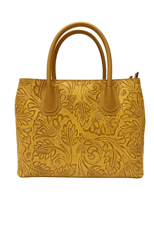 Italská kožená kabelka s reliéfem květin pro pravé dámy originální doplněk jednobarevné provedení kabelka typu