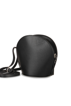 Malá dámská kulatá hladká kabelka z pravé kůže drží tvar praktická velikost zavírání na dva zipy