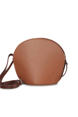 Malá dámská kulatá hladká kabelka z pravé kůže drží tvar praktická velikost zavírání na dva zipy
