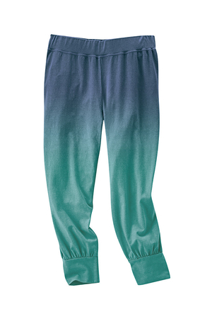 Barevné dámské tříčtvrteční kalhoty z biobavlny a konopí od německé značky HempAge zajímavá barevnost gumová
