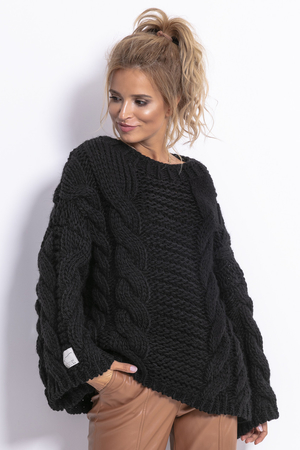 Dámský svetr s výrazným pletením výrazný vzor teplý huňatý rozšiřující se střih volná vazba lodičkový