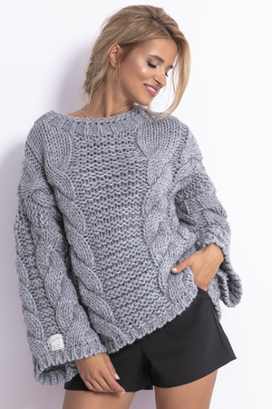 Dámský svetr s výrazným pletením výrazný vzor teplý huňatý rozšiřující se střih volná vazba lodičkový