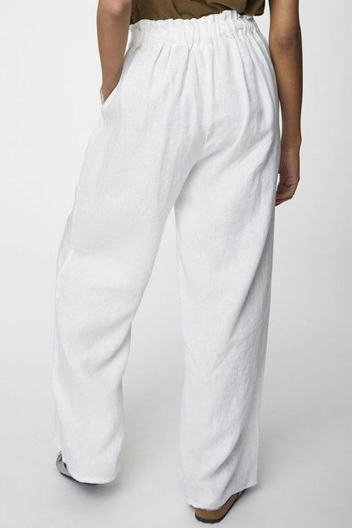 Bílé dámské široké kalhoty z konopí
