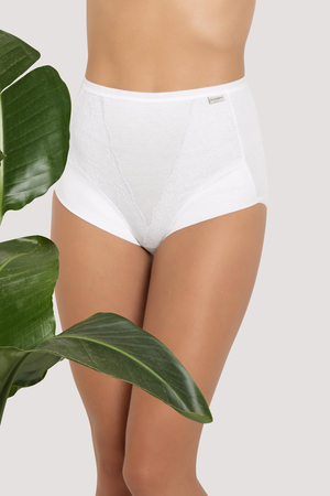 Dámské krajkové kalhotky z bio-bavlny s vysokým pasem vyrobeny z elastického bio-bavlněného úpletu zadní i přední