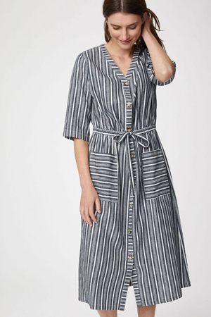 Pohodlné dámské propínací šaty londýnská značka Thought udržitelná móda z konopí a certifikované bavlny