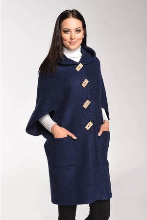 Poutavé rozepínací vlněné pončo s kapucí jednobarevné 100% ovčí vlna udržitelná móda výborné přirozené