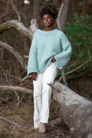 Dámský oversized pletený svetr s pravou vlnou a alpakou jednobarevný značka Fobya kolekce Chunky Knit hustá pletená