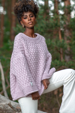 Dámský oversized pletený svetr s pravou vlnou a alpakou jednobarevný značka Fobya kolekce Chunky Knit hustá pletená