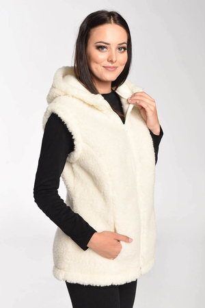 Dámská hřejivá beránková vesta ze 100% ovčí vlny s kapucí dvě praktické kapsy umělohmotný zip vnitřní strana