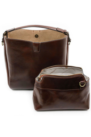 Kožená taška přes rameno a malá kožená kabelka 2v1 z luxusní řady Premium. Kvalitní italská taška vhodná pro